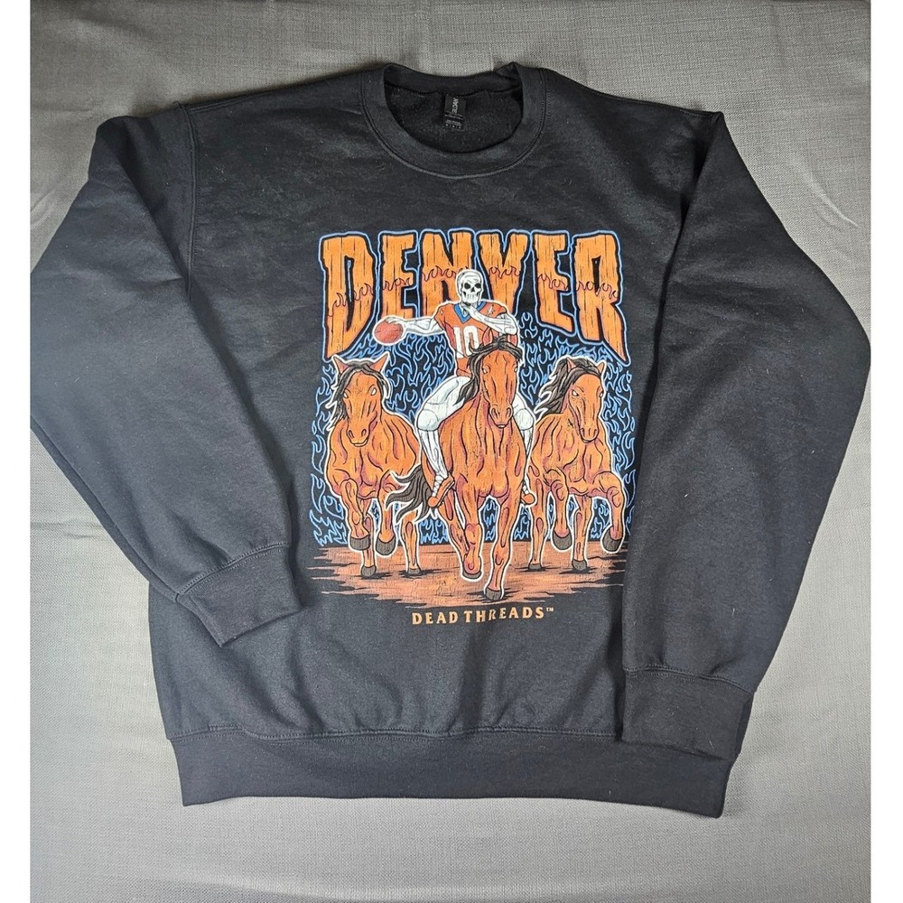 Dead Threads Denver Football Skeleton Horse Graphic Sweatshirt Black Mens Medium